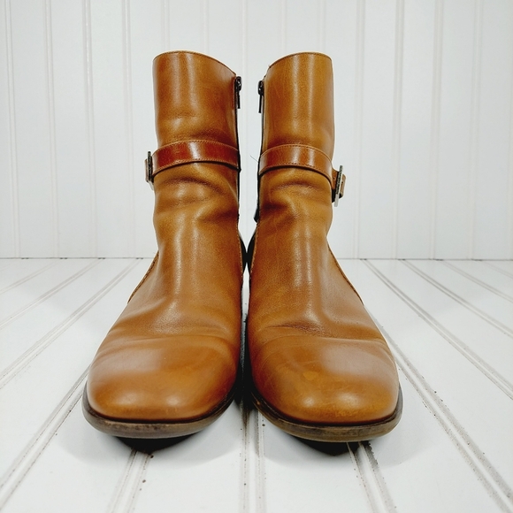 Talbots Narrow  Brown Leather Zip Up Buckle Accent Ankle Booties i923 - Picture 3 of 14